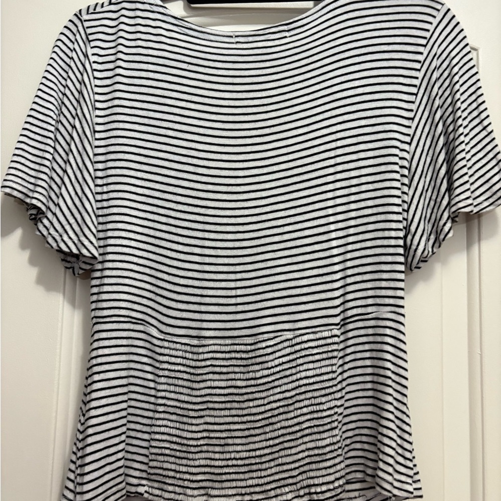 Free People Black and White Tie Front Fitted Blouse - Picture 4 of 6